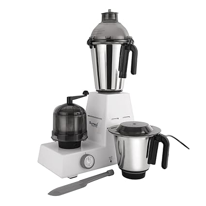 Sumeet Traditional 750 Watt Mixer Grinder with Leak proof 3 Jars (Liquidizing, Wet Grinding and Chutney Jar), Stainless Steel blades (Model-Dxe, Color-White)