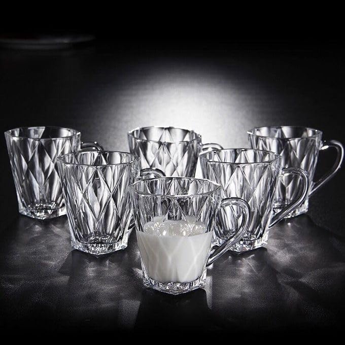 Image of Premium Glass Tea & Coffee Cups Set of 6, 250 ML Transparent Glass Mug with Handle for Coffee,Green Tea, Hot & Cold Beverages, Stylish Clear Drinking Cups for Home Kitchen Cafe (CTZ - 29)