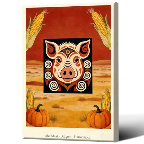 Folk Art Pig Totem Decor - Ethnic Tribal Pattern with