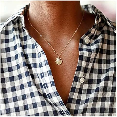 Andelaisi Boho Textured Scallop Necklace Seashell Necklace Chain Retro Beach Sea Shell Pendant Chain Necklace Silver Scallop Necklace Choker Jewelry for Women and Girls (Silver) Cover