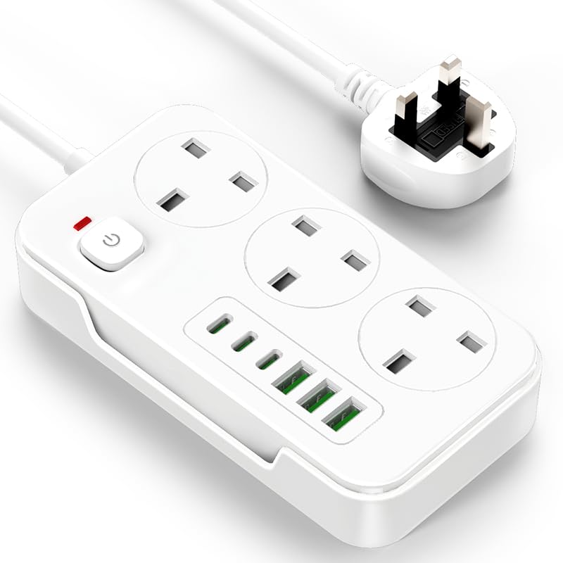 9-in-1 Surge Protector Power Board, 3 AC Sockets and 6 USB Ports, 3250W, 13A, Overload Protection, Portable, White, for Home, Kitchen or Office (White) — image 1