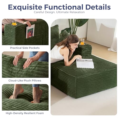 Image of MAXYOYO Modular Sectional Couch with L-Shape Chaise and Loveseat, Modern Boneless Couch for Living Room, Oversized Sofa with Deep Seat, No Assembly Required, Green