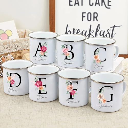 Tazas Personalizadas Con Nombre, Tazas De Chocolate Caliente Personalizadas, Tazas De Leche De Desayuno Personalizadas, Tazas Personalizadas For Novios, Regalos De Dama De Honor, Regalos For Ella