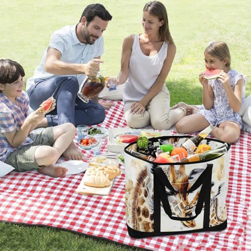 Giraffe Watercolor Cute Large Insulated Tote Bag for Grocery Shopping Reusable Tote Bags for Women Men, Cooler Bag with Zippered Top & Handles for Beach Picnic Travel3