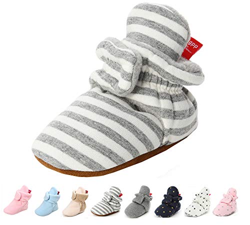 Baby Boys Girls Cozy Fleece Booties Non Slip Grippers Stay On Slipper Socks Infant Newborn First Walker Winter Warm Crib Shoes