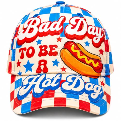 Checkered Picnic Bad Day to Be A Hotdog Hat Red Blue White Baseball Cap Funny BBQ Gag Gift for Men