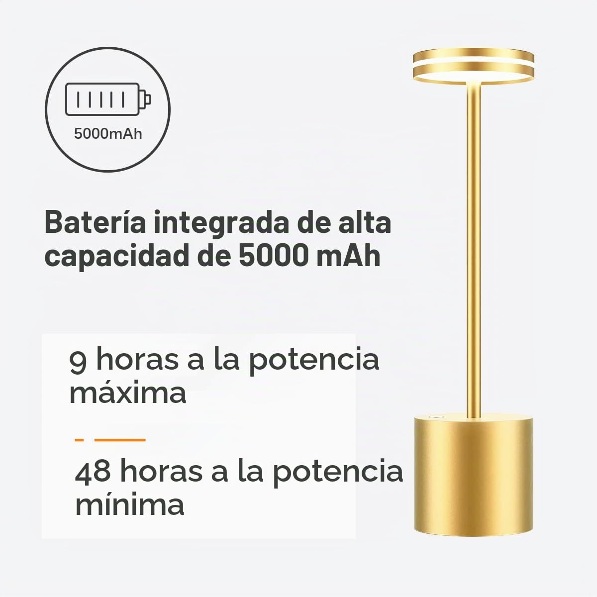 Lampara Escritorio LED Sin Cable, 5000mmAh Lámpara Recargable | Moderna lampara de mesa LED recargable impermeable y portatil, lámparas bateria sin cables, para exterior,terraza,jardin