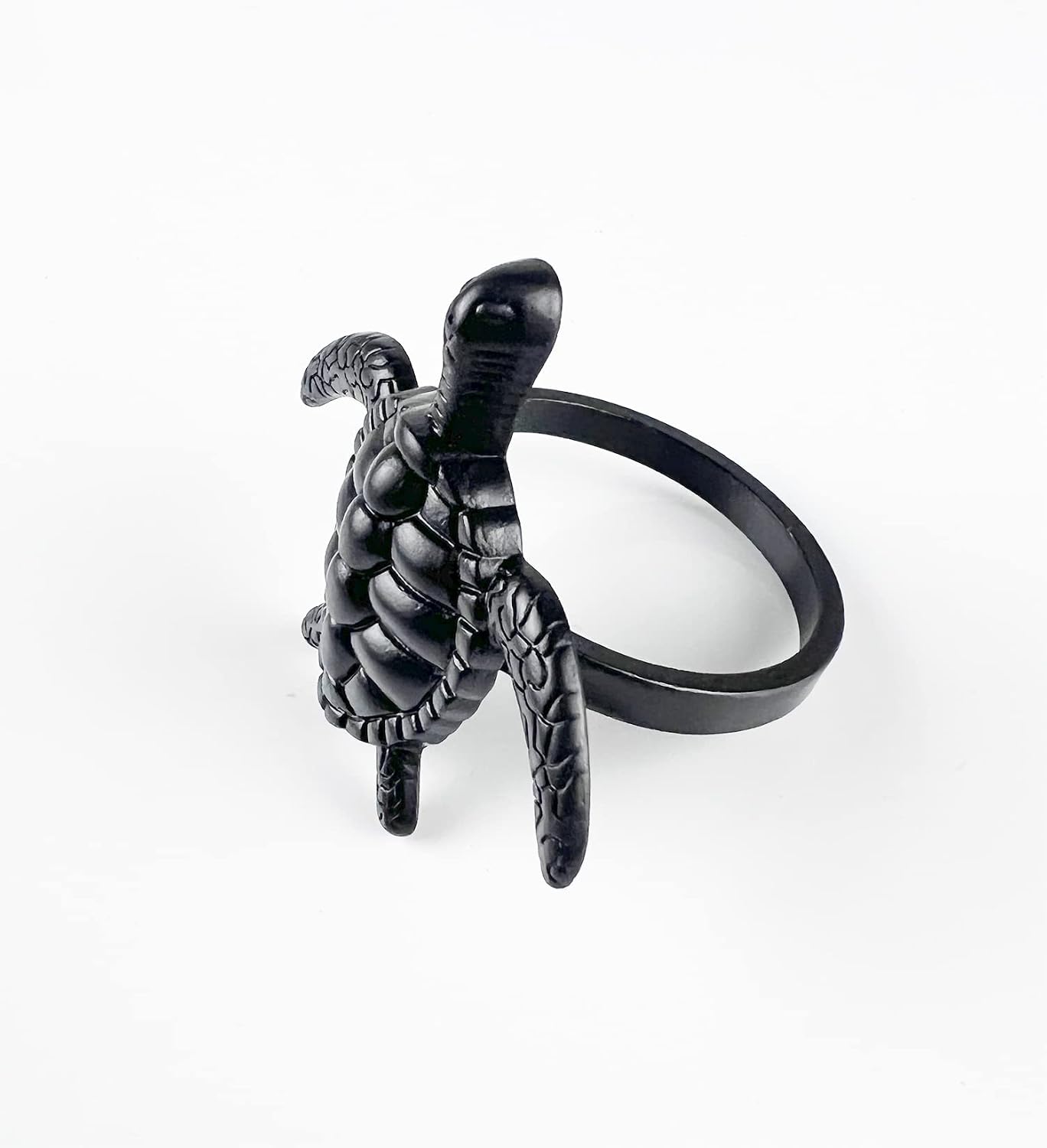 Fennco Styles Nature's Touch Sea Turtle Metal Napkin Rings, Set of 4 – Black Sea Creatures Napkin Holders for Family Dinner, Themed Party, Table Décor, Banquets, Holidays and Special Occasion