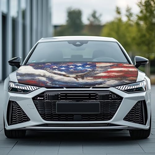 Image of Renewold Car Hood Cover Protector, Eagle American Flag Fashion, Vehicle Hood Wrap Blanket, Hood Covers for Cars, Women Men Automotive Exterior Accessories, Elastic for Outdoor Indoor