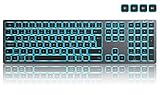 Kabellose Bluetooth Tastatur Beleuchtet mit 4 Bluetooth Kanälen, Wiederaufladbare Dünne Funktastatur mit 7 Farbigen Beleuchtungen, Kabellose Deutsch Tastatur für Mac OS/Windows/iOS/Android, Grau