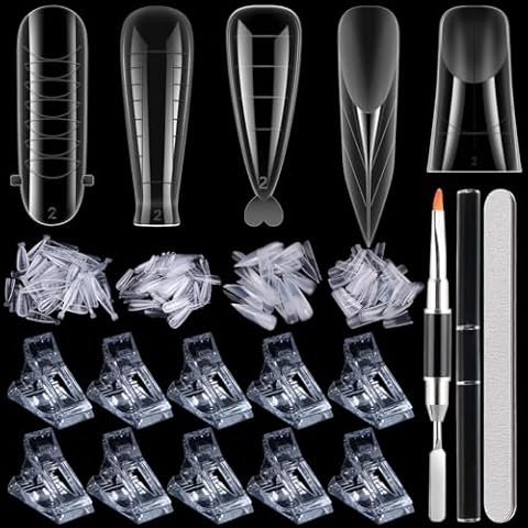 Fcozpjk Dual Forms for Polygel, 348PCS Nail Molds for Builder Gel, 12 Sizes Stiletto Ballerina Coffin Dual Forms Poly Gel Nail Tips, Extension Forms with 10PCS Nail Clips, Nail Extension Tools Kit Cover
