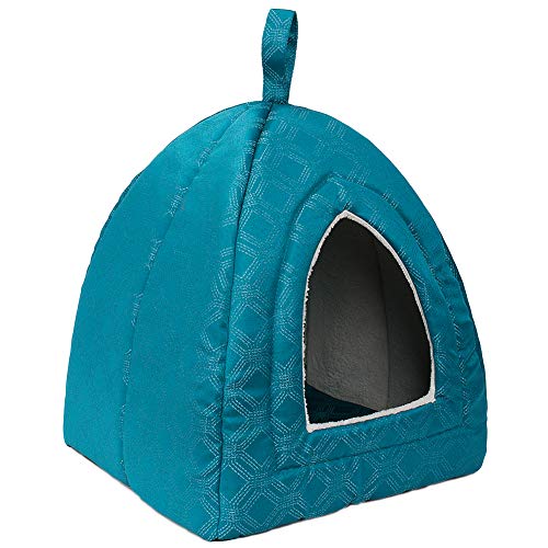 Hollypet Self-Warming 2 in 1 Foldable Comfortable Triangle Cat Bed Tent House, Blue