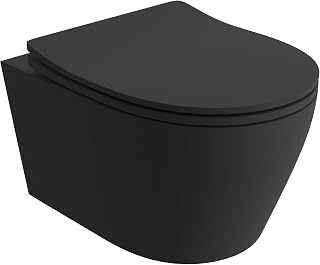 LAVITA Wand-WC Brava Black Hänge Toilette WC Sitz Toilettendeckel mit Absenkautomatik & Metallscharniere Toiletten Tornado Spülsystem Hängend Toilettenbecken 360x480x375 mm Schwarz
