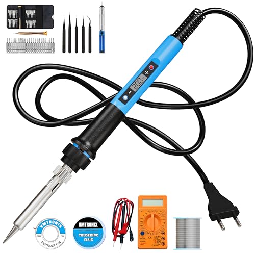 Image of Soldering Iron Kit, 80W LCD Digital Soldering Iron Set, Solder Wire, Stand, Rosin Paste Flux, Multimeter, Fast Heating, Desoldering Electronic Repair DIY Hobby