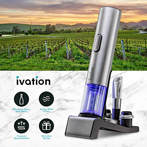 Ivation 6-In-1 Wine Gift Set – Wine Lover’s Dream Includes Stainless Steel Electric Wine Bottle Opener, Electric Vacuum Wine Preserver, 2 Dated Cork Stoppers, Bonus Foil Cutter & Charging Base #TOP1