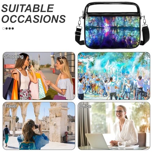 Large Unicorrn Background Large Crossbody Bag Clear Stadium Bag Anti-Theft Side Shoulder Bags Messenger Bag with 2 Compartments4