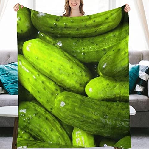 3D Funny Realistic Food Green Pickles Cucumbers Flannel Fleece Throw Blankets 50"X40" Soft Cozy Fluffy Winter Fall Blanket Cozy Soft Fuzzy Plush Home Decor for Couch Bed Sofa Living Room Bedroom