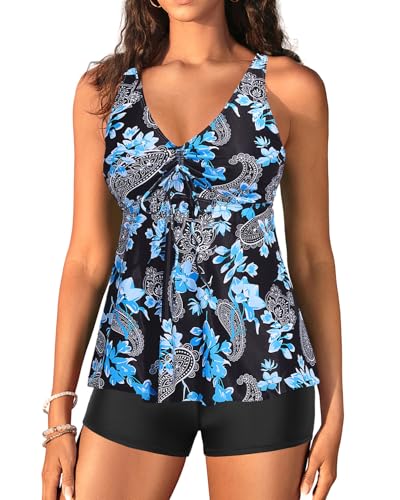 Holipick Two Piece Tankini Swimsuits for Women Tummy Control Bathing Suits Flowy Tankini Top with Boy Shorts