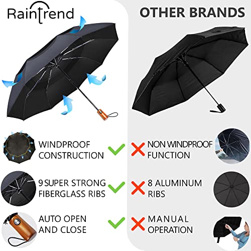 Raintrend Premium Umbrellas for Rain Windproof Travel Automatic Large Canopy with Compact Folding Strong Lightweight Portable Reflective Umbrella for Car Backpack, Womens & Mens Umbrella - Black by Raintrend - Image 2