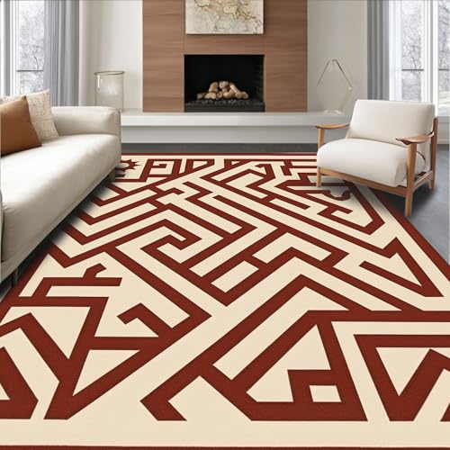 ODIKA Flatwoven High Traffic Area Rug 8x10, Botanical Garden Maze with Interlocking Hedge Pathway Design, Non Slip, Stain Resistant, Washable Area Rugs for Living Room, Bedroom (Brown, 8x10)