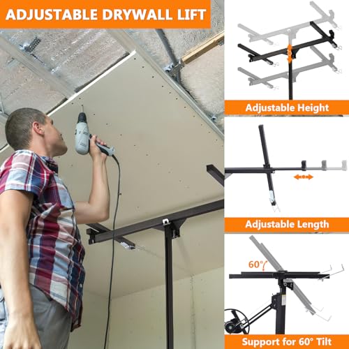 Rovibek Drywall Lift 11FT, Drywall Jack Lift for Ceiling, 360° Adjustable Drywall Panel Hoist, 150LBS Heavy Duty Drywall Lifter, Foldable Sheetrock Lift, Drywall Lift for Home Improvement (Black)