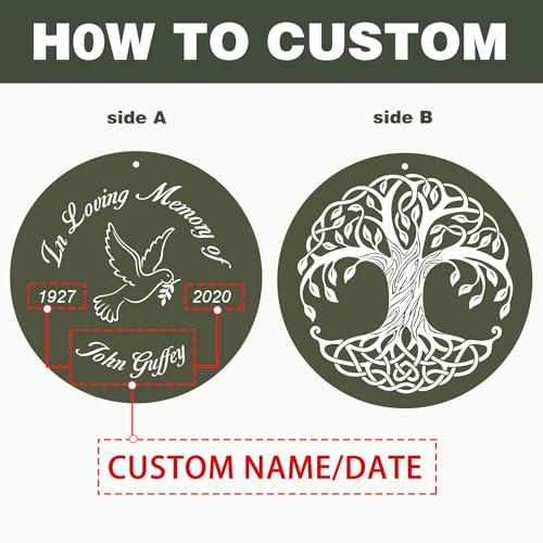 Image of ASTARIN Memorial Tree of Life 36 inch Wind Chimes, Personalized Name Sympathy Wind Chime, in Memory of Loss Mom Loved One, Large Deep Tone Bereavement Windchimes for Outside Clearance(Produced in Texas)