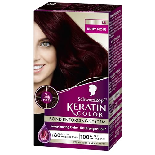 Schwarzkopf Keratin Color Permanent Hair Color, 1.8 Ruby Noir, 1 Application - Professionally Inspired Permanent Hair Dye, for up to 80% Less Breakage vs Untreated Hair and up to 100% Gray Coverage