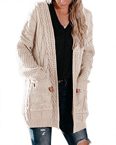 Saodimallsu Damen Oversized Cardigan mit offenem Vorderteil Lose Slouchy Langarm Warm Zopfstrick Pullover Mantel mit Taschen Beige Cover