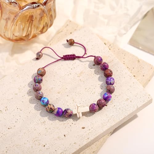 Image of Natural Stone Butterfly Cross Heart Sunflower Pendant Bracelet Suitable for Christmas New Year Valentine'S Day Birthday Bracelet Gifts
