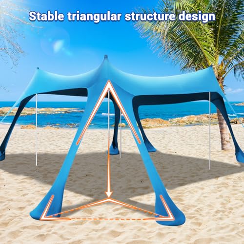 Beach Tent Sun Shelter,10 x 10FT Beach Canopy Tent Sun Shade with 8 Sandbags & 4 Poles, UPF50+ Beach Tent Canopy with Carrying Bag for Camping Trips, Fishing, Backyard Fun or Picnics Light Blue - Image 4