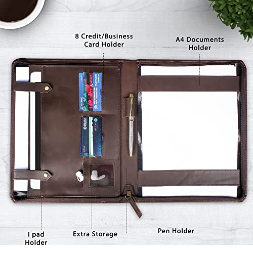 The Leather Warehouse Handmade Office Folder Multipurpose Cow Leather Padfolio/Resume Portfolio Folder - Interview/Legal Document Organizer & Business Card Holder (Coffee Brown) #TOP3