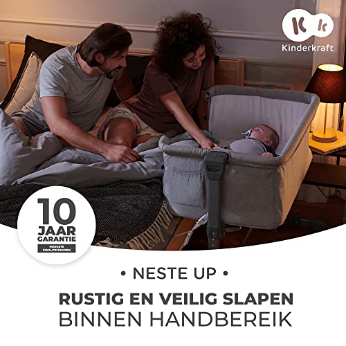 Kinderkraft Bijzetbed NESTE UP, Co-sleeper 2 in 1, Aanschuifwieg voor Baby, In Hoogte Verstelbaar Babybed, met Matras, Beige - Afbeelding 3