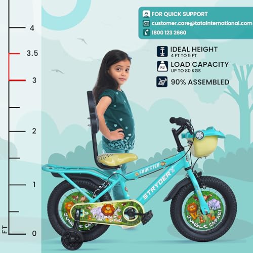 Image of Stryder Forester IC Eva 14-Inch BMX Cycle for Kids (Unisex) | Rigid Mild Steel Frame | Nylon Tyres | Adjustable Seat | Training Wheels & Backrest Support (Turquoise)