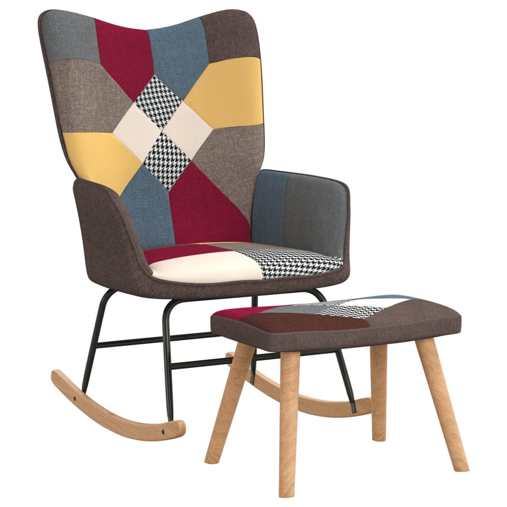 vidaXL Chaise à Bascule avec Tabouret Patchwork Tissu