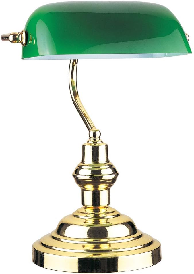 RUDY Bankers Desk Lamp 15"H, Green Glass Shade with Polished Gold Finish Brass Base - Elegant Home Accent and Perfect Gift