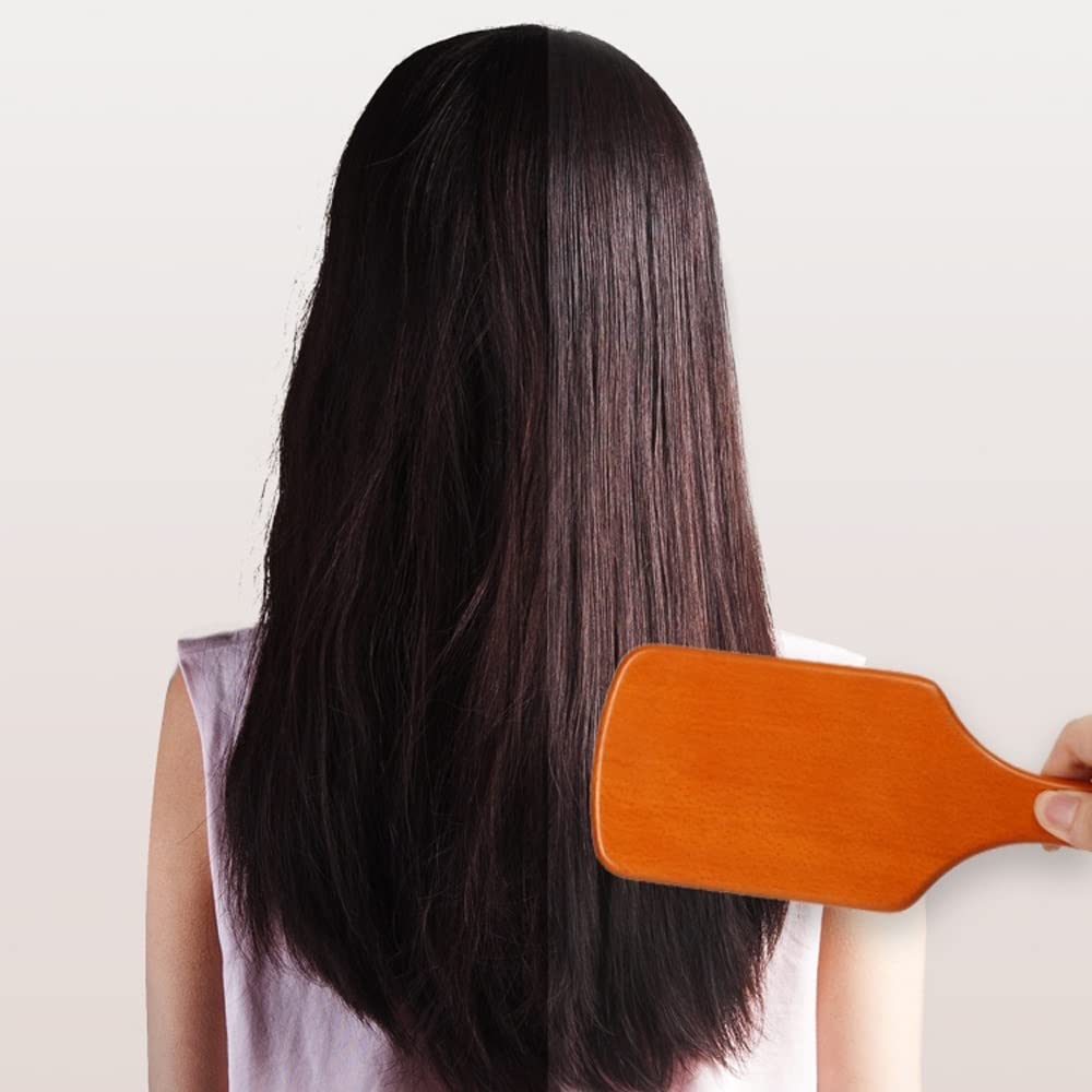 Peine de masaje cuadrado, peine de peluquería con cojín de aire, cepillo for el cabello, cepillo for el cabello con mango de madera ecológico natural for hombres y mujeres con cabello largo grueso, ri
