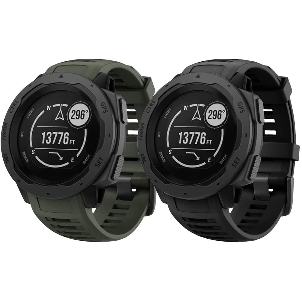Bracelet en silicone pour Garmin Instinct et Instinct 2 noir et vert armée - 8