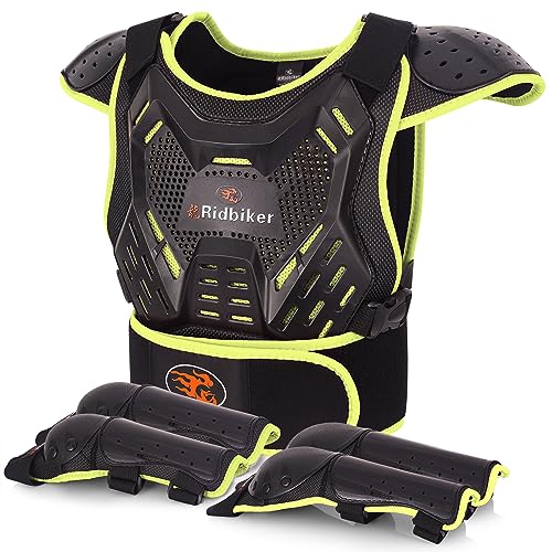 Image of Kids Dirt Bike Gear Motorcycle Armor, Kids Chest Protector Motocross Motorcycle Protective Gear Body Armor Vest Knee Guards and Elbow Full Body Protection Set for Cycling Skateboard MTB ATV (Yellow)