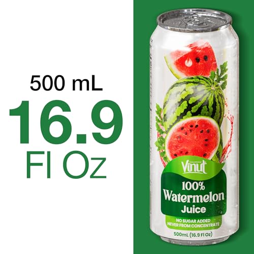 Image of VINUT 100% Watermelon Juice, No Added Sugar, Not From Concentrate, 16.9 fl oz (500 mL) Can, Pack of 12