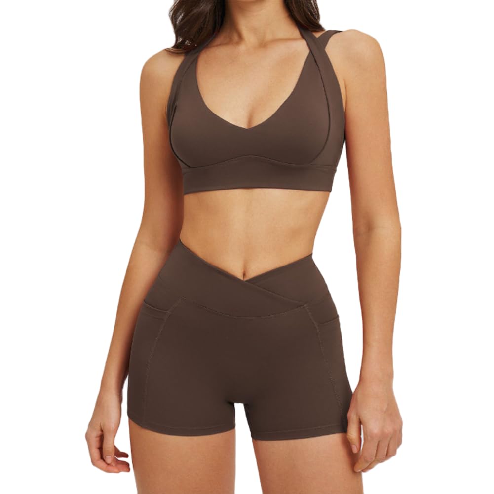 XYFfybhsd 2 Piece Fitness Yoga Set Running Sportswear Lightweight Quick Dry Women(Size:M,Color:Brown)