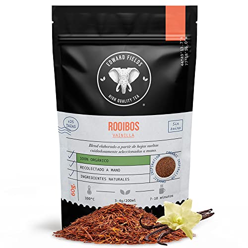 Edward Fields Tea ® - Rooibos orgánico a granel de origen único Sudáfrica. Infusión bio sin teina recolectado a mano con ingredientes naturales y ecológicos / 60g / 25 tazas