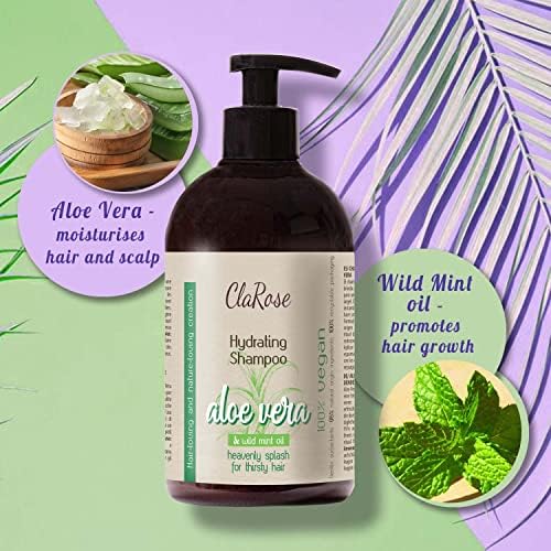 ClaRose Vegan Premium Hair Spa Hydrating Shampoo with 100% natural Aloe Vera and wild Mint Oil for thirsty hair; 500ml