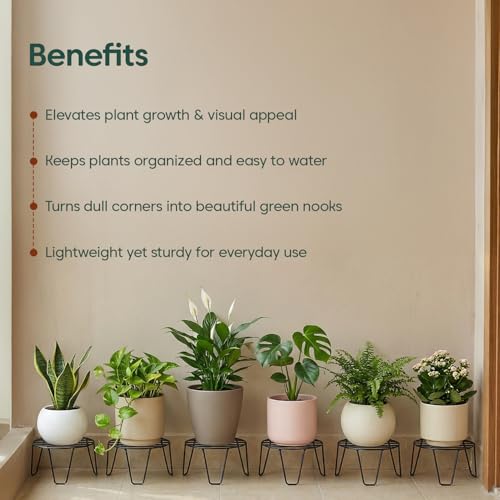 Image of KYARI Round Metal Galvanised Iron Plant Stand Pack of 2 | Heavy Duty Rust Proof Flower Pot Stand for Indoor & Outdoor Plants | Strong Welded Pot Holder for Balcony, Living Room, Garden & Patio