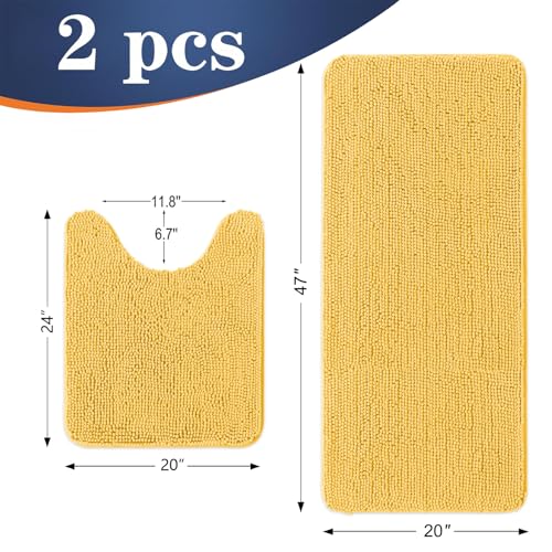 Image of OLANLY Bathroom Rugs Sets 2 Piece, Soft Absorbent Chenille Bath Mats and U-Shaped Contour Toilet Mat Area Rug Set, Machine Washable Bath Carpet, Home Decor Accessories(47 inchx20 inch+24 inchx20 inch, Yellow)