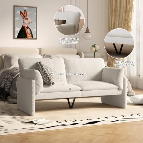 UNIONLINE Sofa 3 sitzer, Schlafsofa 172 cm Breit, modernes Teddy Liebessitz-Sofa, 2-3-Sitzer für Wohnzimmer, Schlafzimmer, Wohnung, Home Office, Weiß