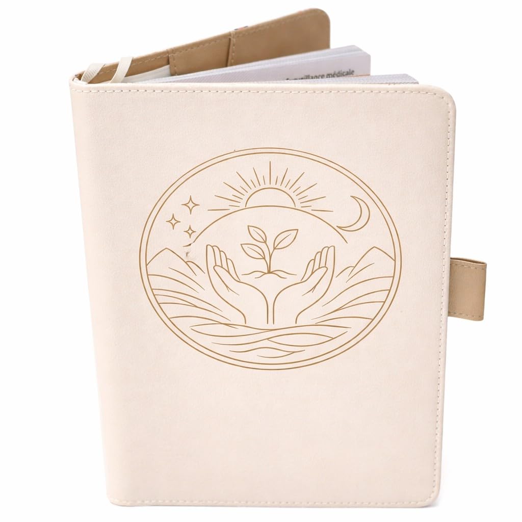 Protège Carnet De Santé Français – Format A5 15x21 cm – Rabats Pour Ranger Les Ordonnances Et Documents (Beige)