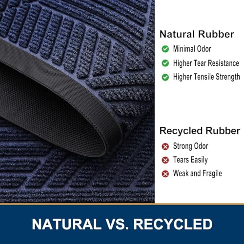 Smiry Front Door Mat Outside Entrance, Heavy Duty Sturdy Natural Rubber Doormat, Trap Dirt and Moisture, Easy Clean Low Profile Welcome Floor Mats for Indoor Outdoor Entry, 47x24 Inch, Navy Blue