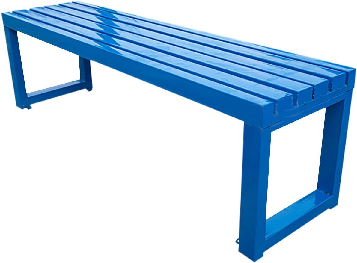Park Bench, Outdoor Benches Made of Thickened Steel Pipes, with Fixed Holes, Integrated Welding Garden Bench with Foot Pads (Blue,150cm/59.0in)