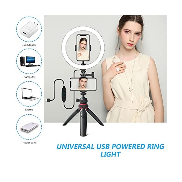 PLEASION ringlicht mit stativ Handy, 10 " Selfie Ringleuchte mit Fernbedienung, 3 Farbe und 10 Helligkeitsstufen Ring Light Für Selfie /YouTube /Tiktok Videoaufnahmen/Live-Stream/Makeup/Vlog – Bild 4