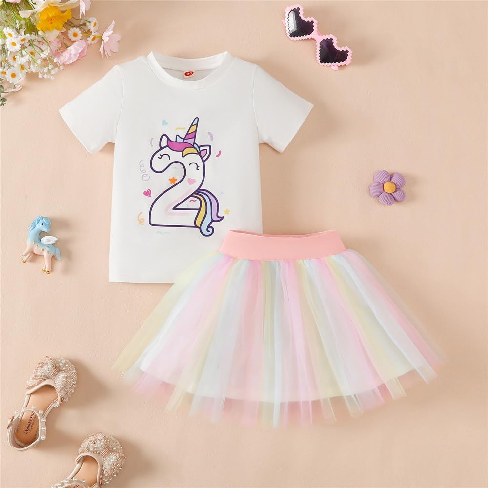 2nd Birthday Outfit Girl T-shirt Tutu Skirt 2 Year Old Girl Birthday Outfit Clothes